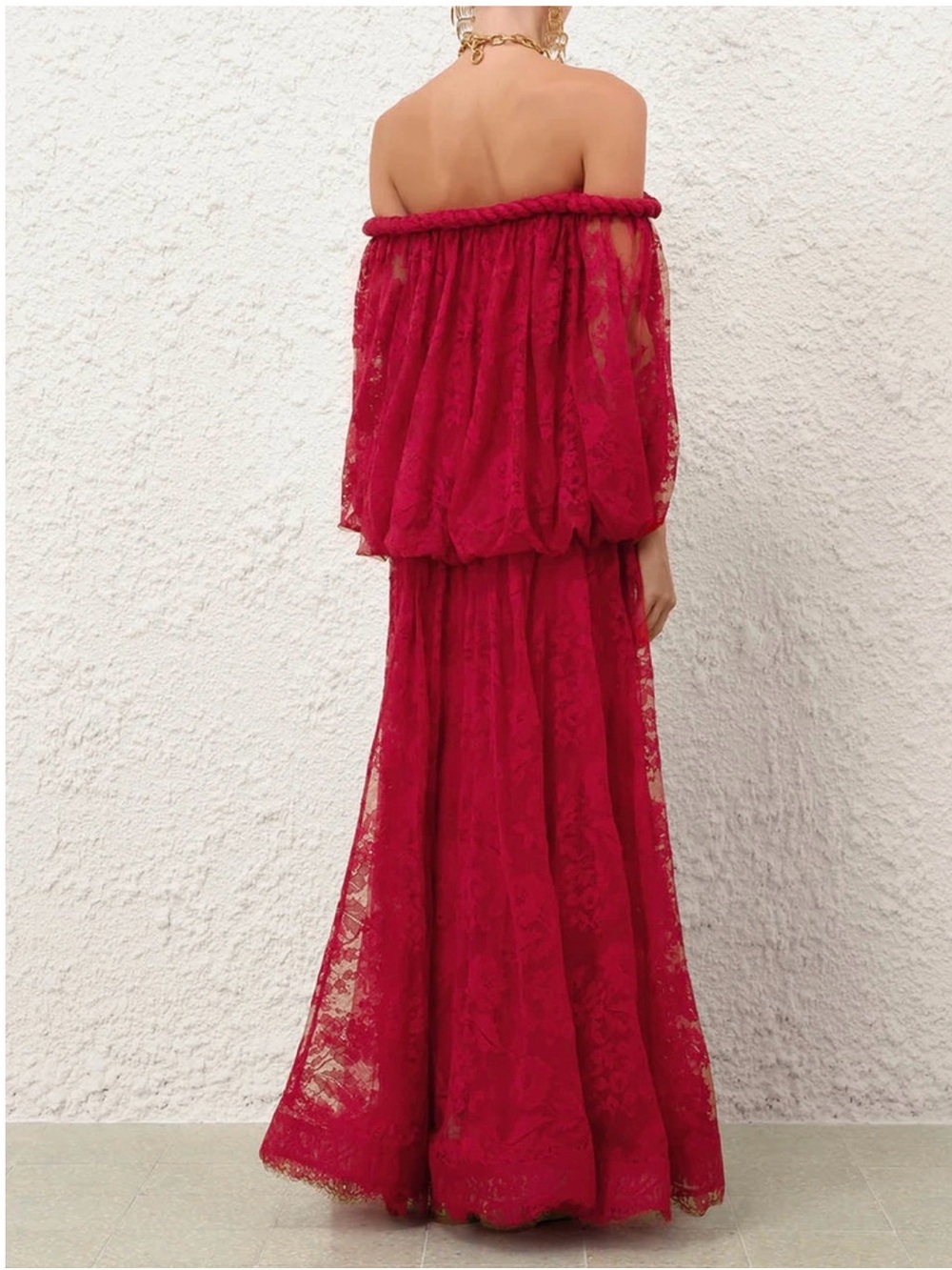 Zimmermann Off-Shoulder Lace Maxi Dress in Deep Red SizeM/L AUS SIZE 4  US 8/10 - Picture 3 of 5